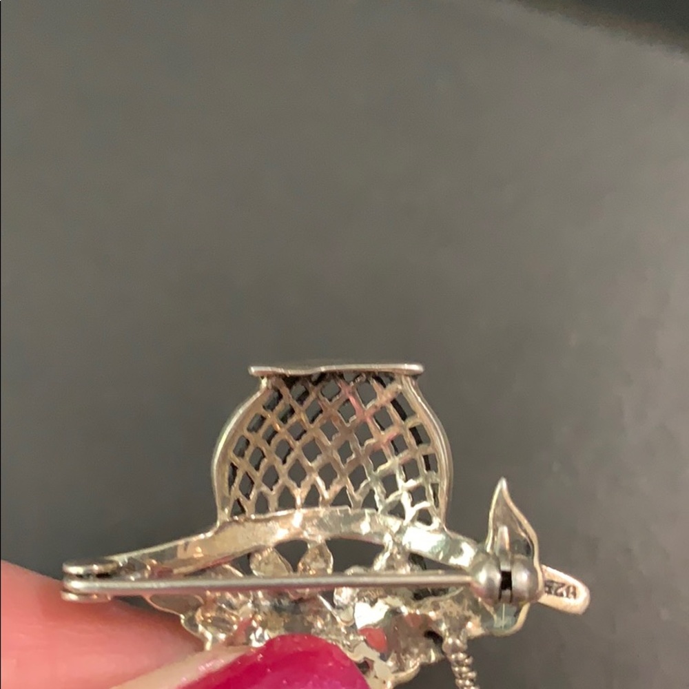 Vintage Sterling Silver Flower Basket Brooch - Picture 15 of 15